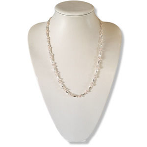 Vintage Soft Pink Faux Baby Seed Pearls Silver Plated Chain 24" Necklace